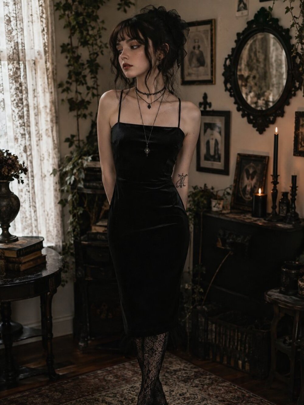 Express Size Xs Petite Black Velvet Midi Dress Vampy Gothic Spegetti Straps Y2K